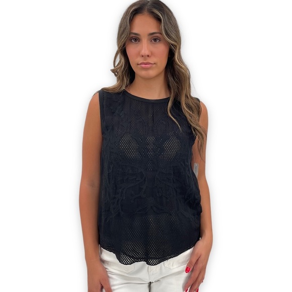 NEW Trouve Sleeveless Top Sheer Mesh Textured Layers Going Out Top Black | XS - Picture 3 of 11